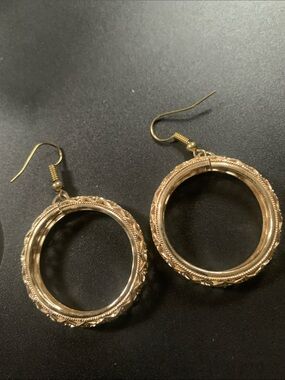 Gold-Tone Textured Hoop Dangle Earrings - Women Jewelry